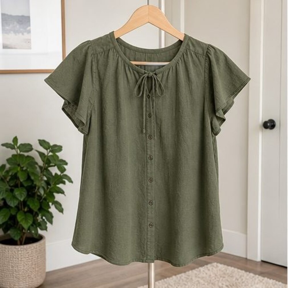 Olive Ruffle Blouse